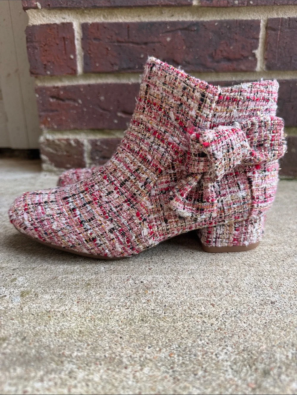 Copper Key Tweed Bow Ankle Boots